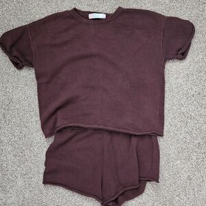 Burgundy Knit Top and Shorts Set